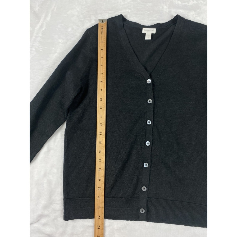 Garnet Hill 100% Linen Knit Cardigan Sweater Women Sz S Black Coastal Minimalist - Picture 2 of 13